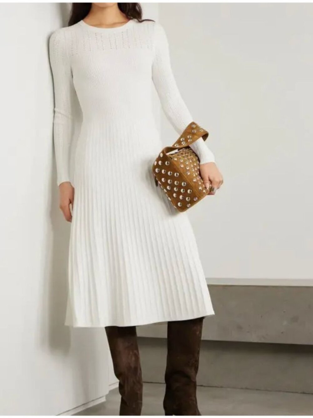 VERONICA BEARD Nami Pointelle Knit Midi Sweater Dress White Size XS